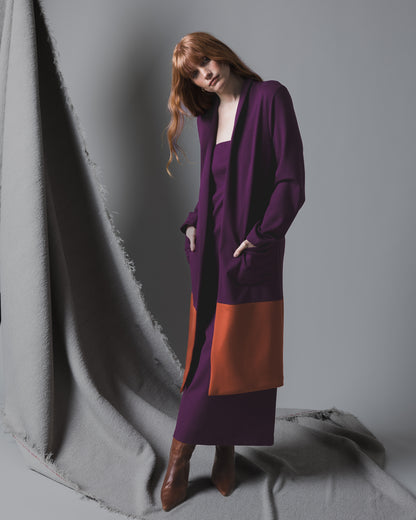 Plum/Rust Ponte Knit Color Block Smoking Jacket