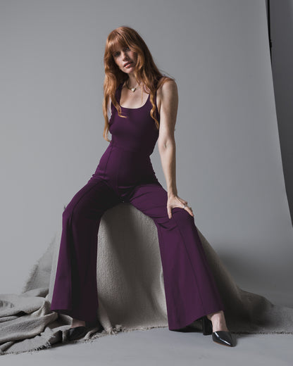 Plum Ponte Knit Tank Wide Leg Jumpsuit