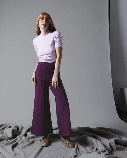 Plum Ponte Knit Wide Leg Pant: Cropped