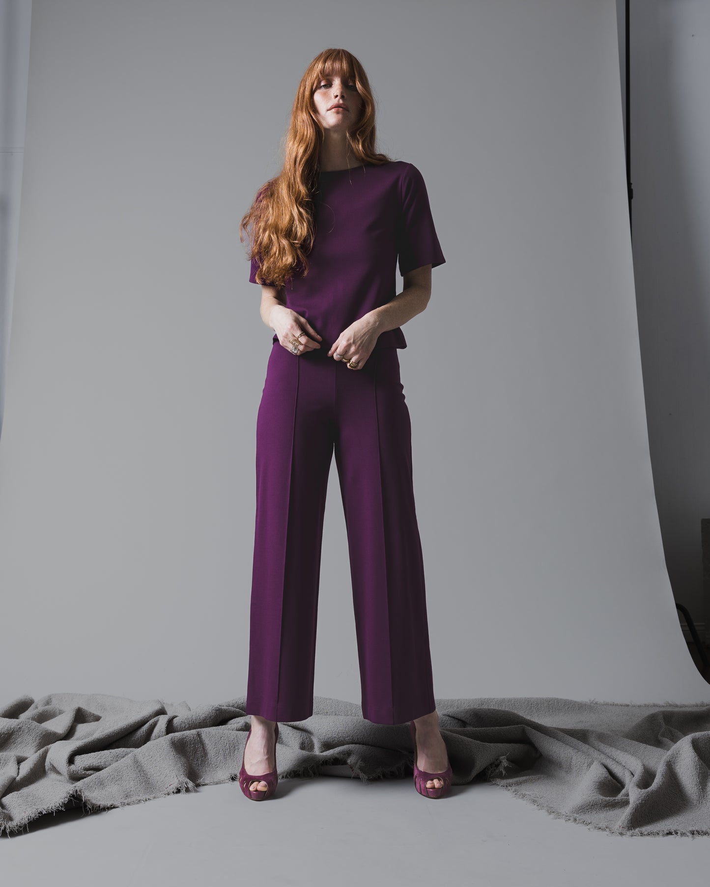 Plum Ponte Knit Straight Leg Pant: Cropped