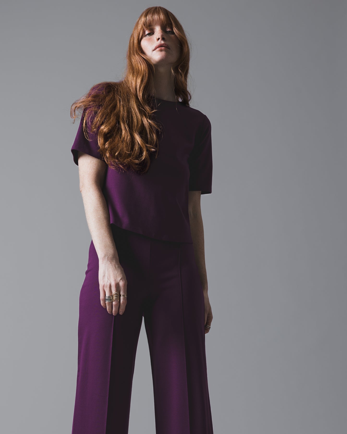 Plum Ponte Knit Short Sleeve Top Extended