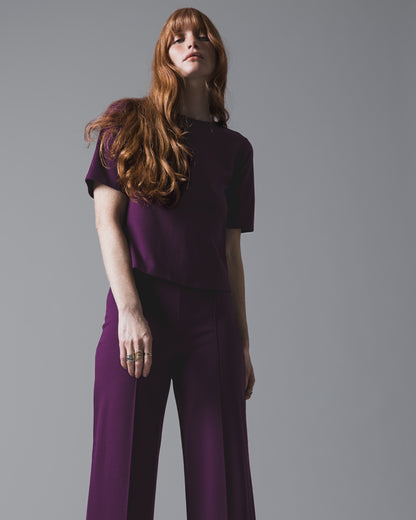 Plum Ponte Knit Short Sleeve Top Extended
