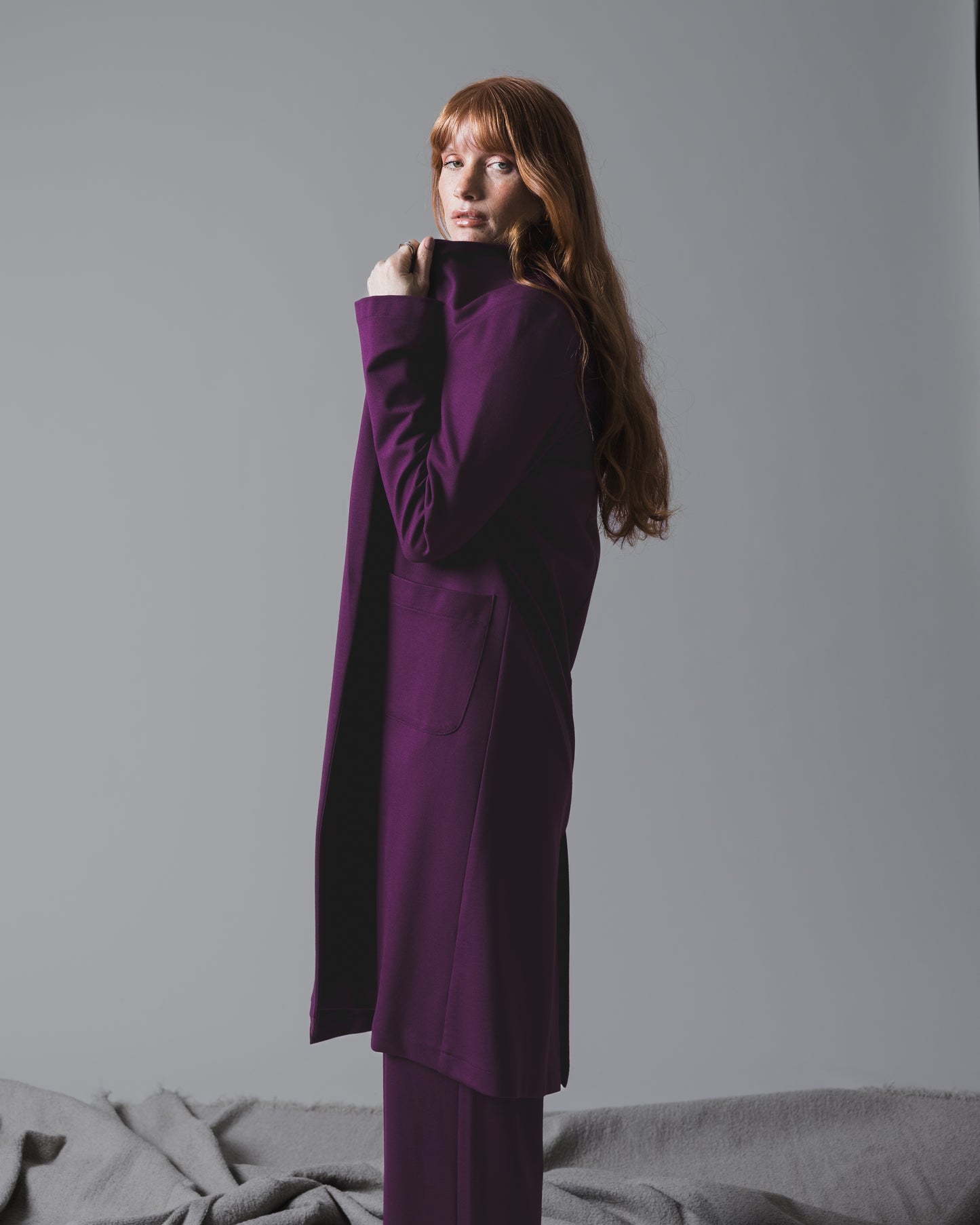 Plum Ponte Knit Smoking Jacket