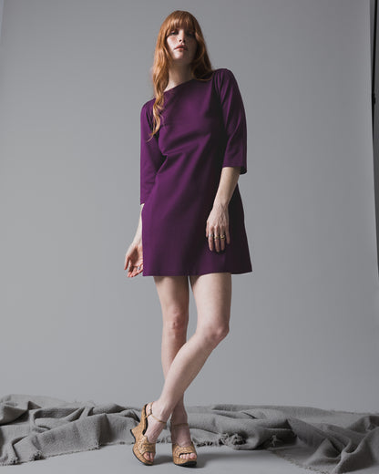 Plum Ponte Knit A-Line Dress