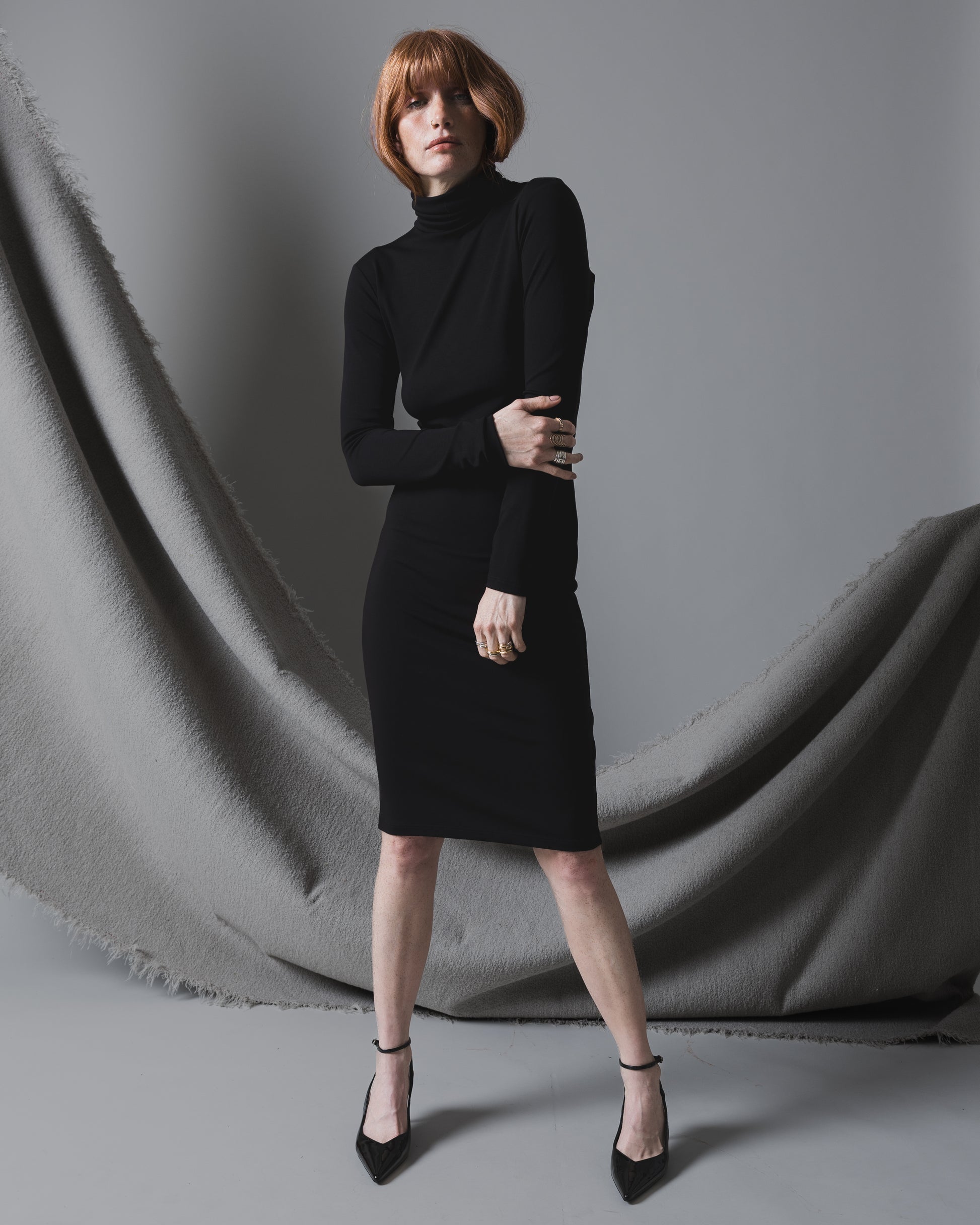 black turtleneck dresses Lauren Turtleneck Maxi Dress