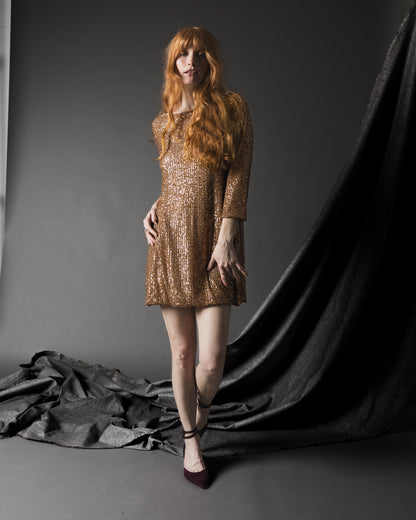 Champagne Textured Sequin Shift Dress