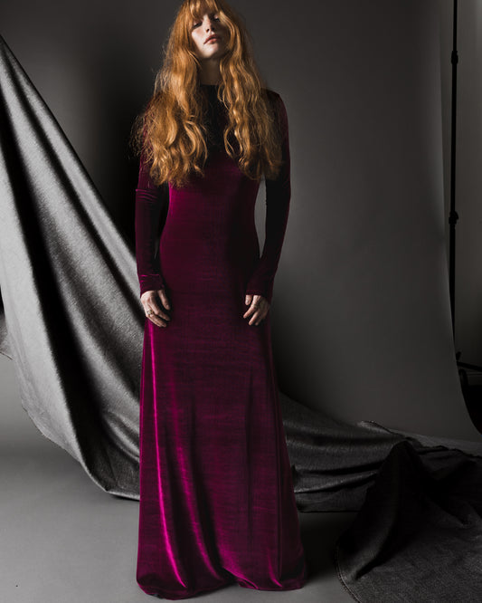 Merlot Stretch Velvet Kate Dress – view 4