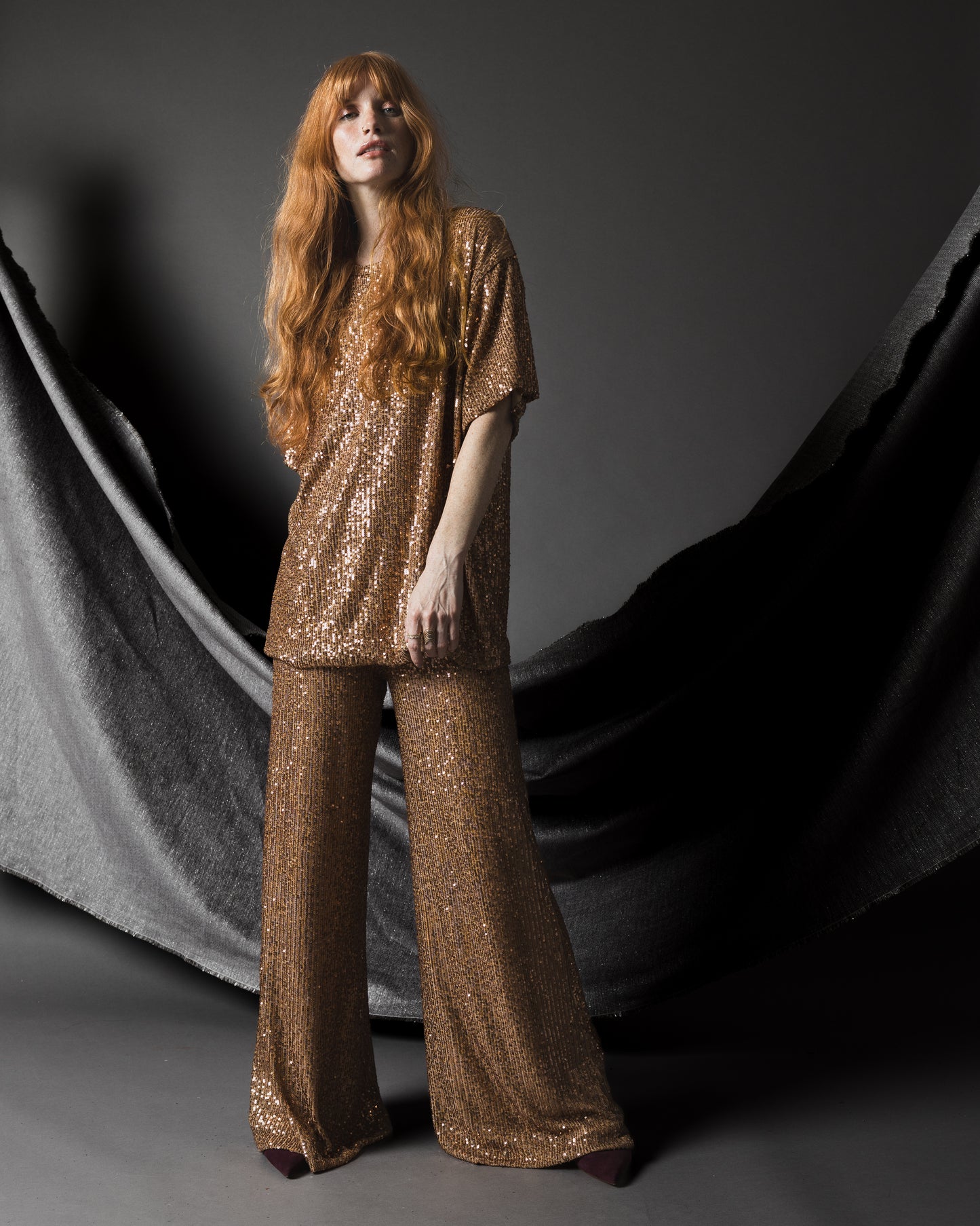 Champagne Textured Sequin Party Top