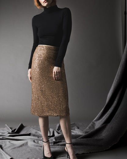 Champagne Textured Sequin Midi Skirt