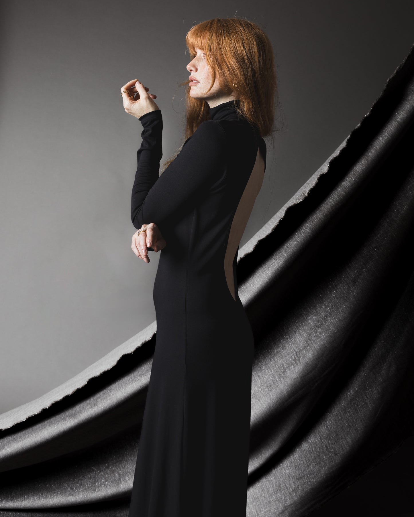 Black Backless Turtleneck Dress