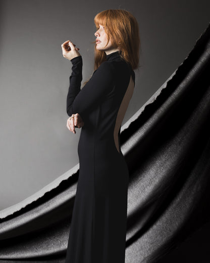 Black Backless Turtleneck Dress