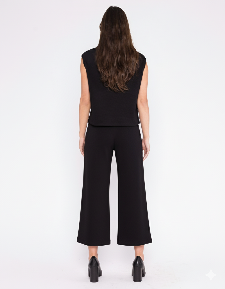 Black Scuba Cropped Wide Leg Pant