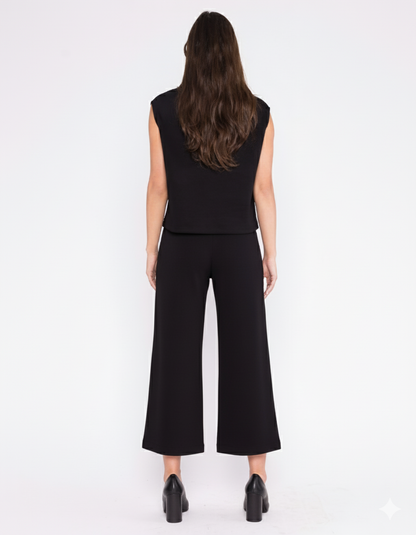 Black Scuba Cropped Wide Leg Pant