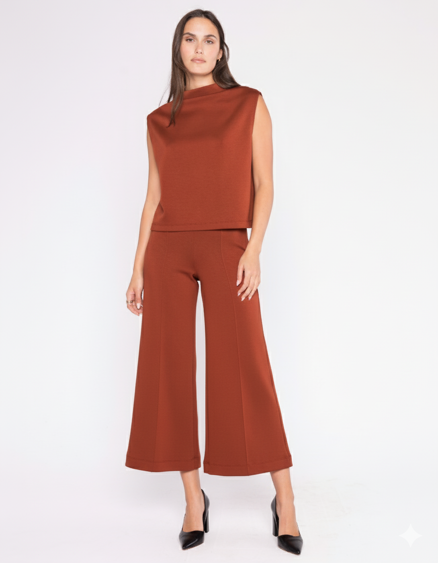 Rust Scuba Cropped Wide Leg Pant