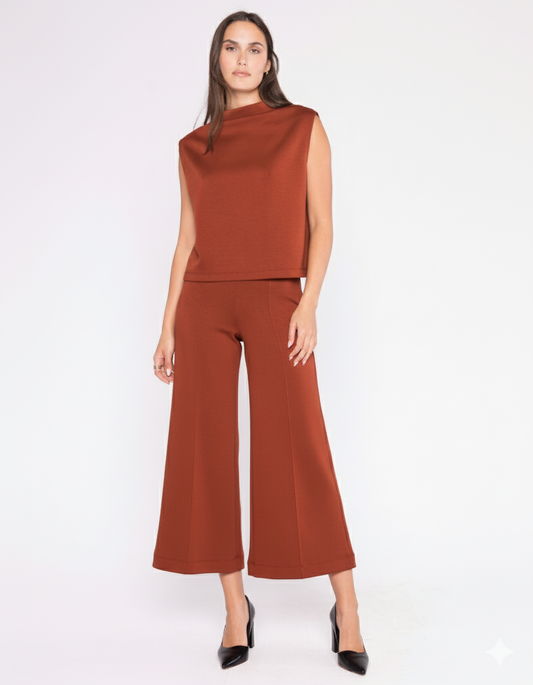 Rust Scuba Cropped Wide Leg Pant