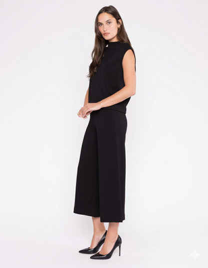 Black Scuba Cropped Wide Leg Pant