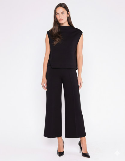 Black Scuba Cropped Wide Leg Pant