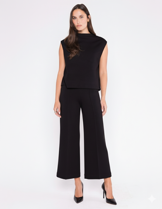 Black Scuba Cropped Wide Leg Pant