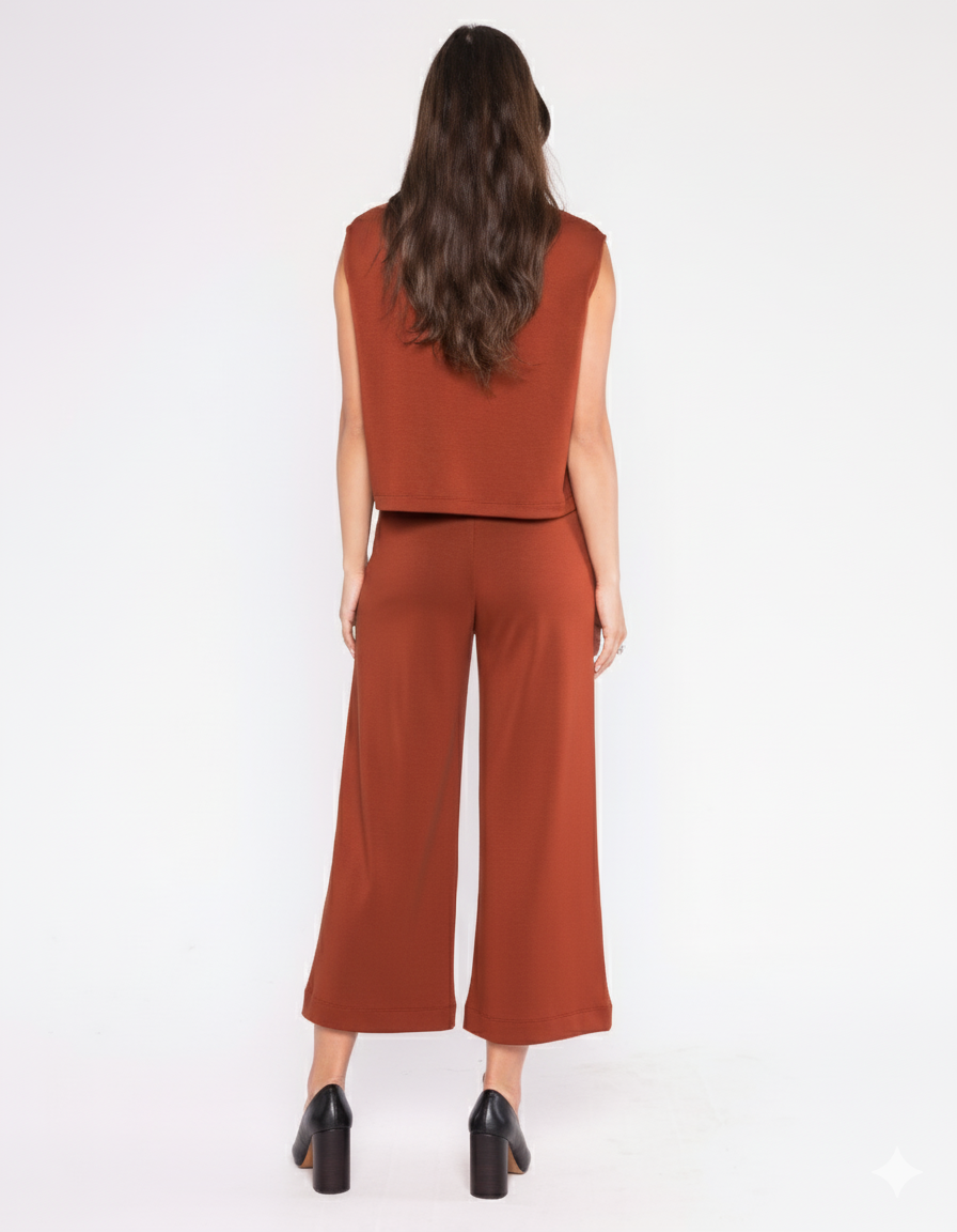 Rust Scuba Cropped Wide Leg Pant