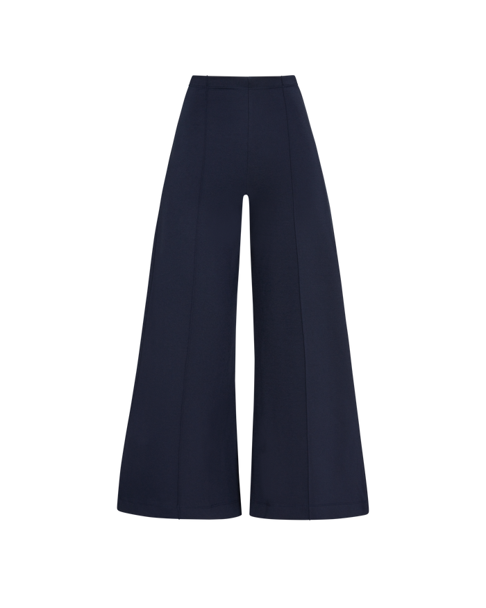Navy Stretchy Wide Leg Pants With RV Stamped Buttons