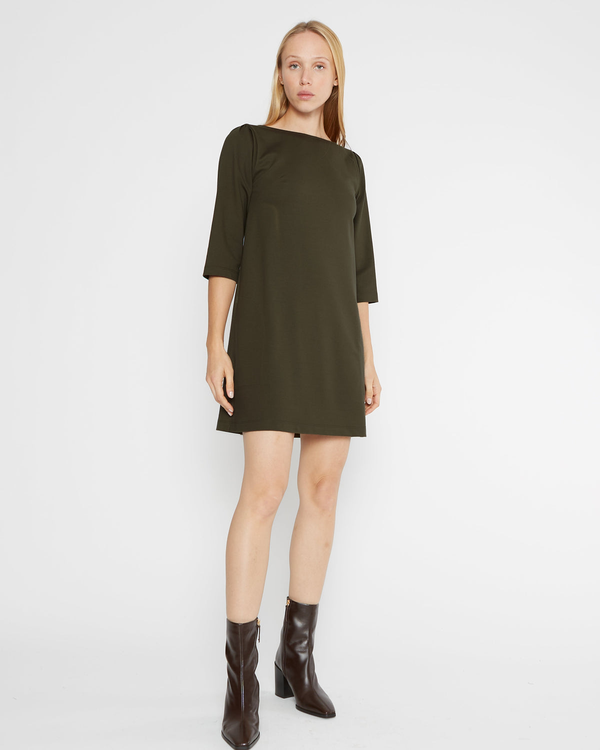 Olive Ponte Knit A-Line Dress