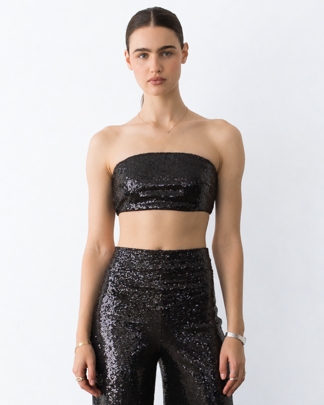 Black Sequin Bandeau Top