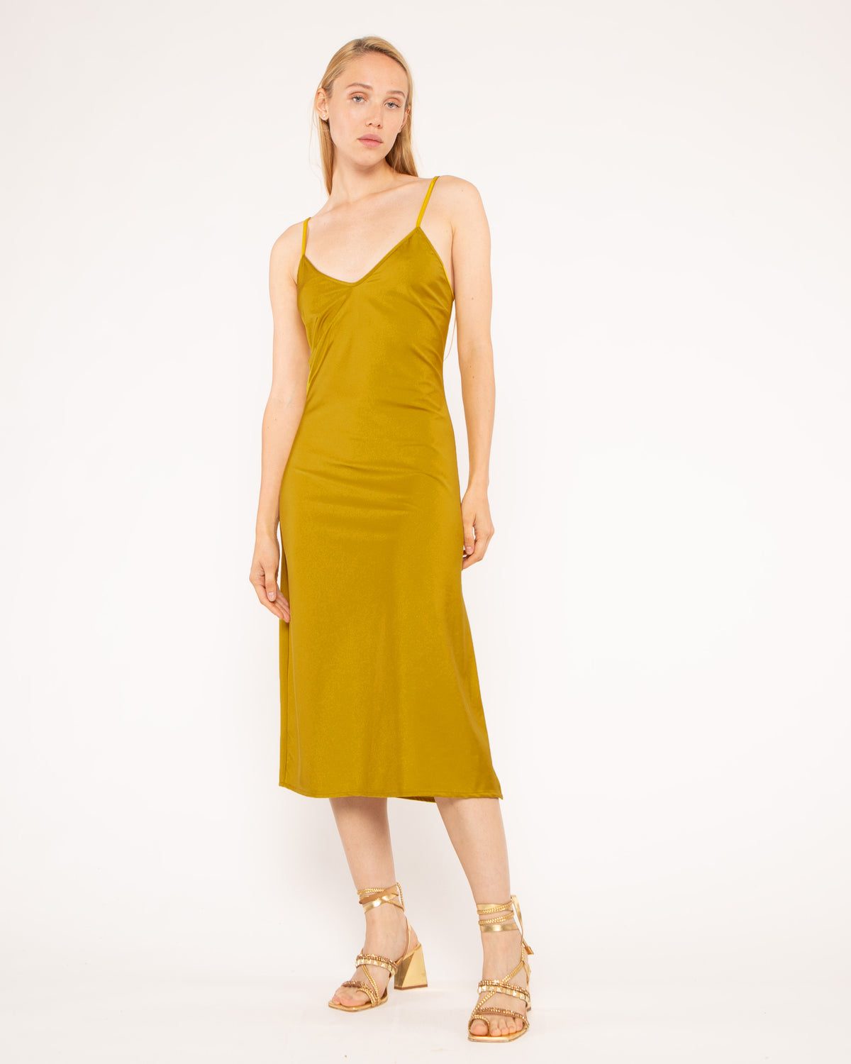 Chartreuse Sateen Stretch Slip Dress