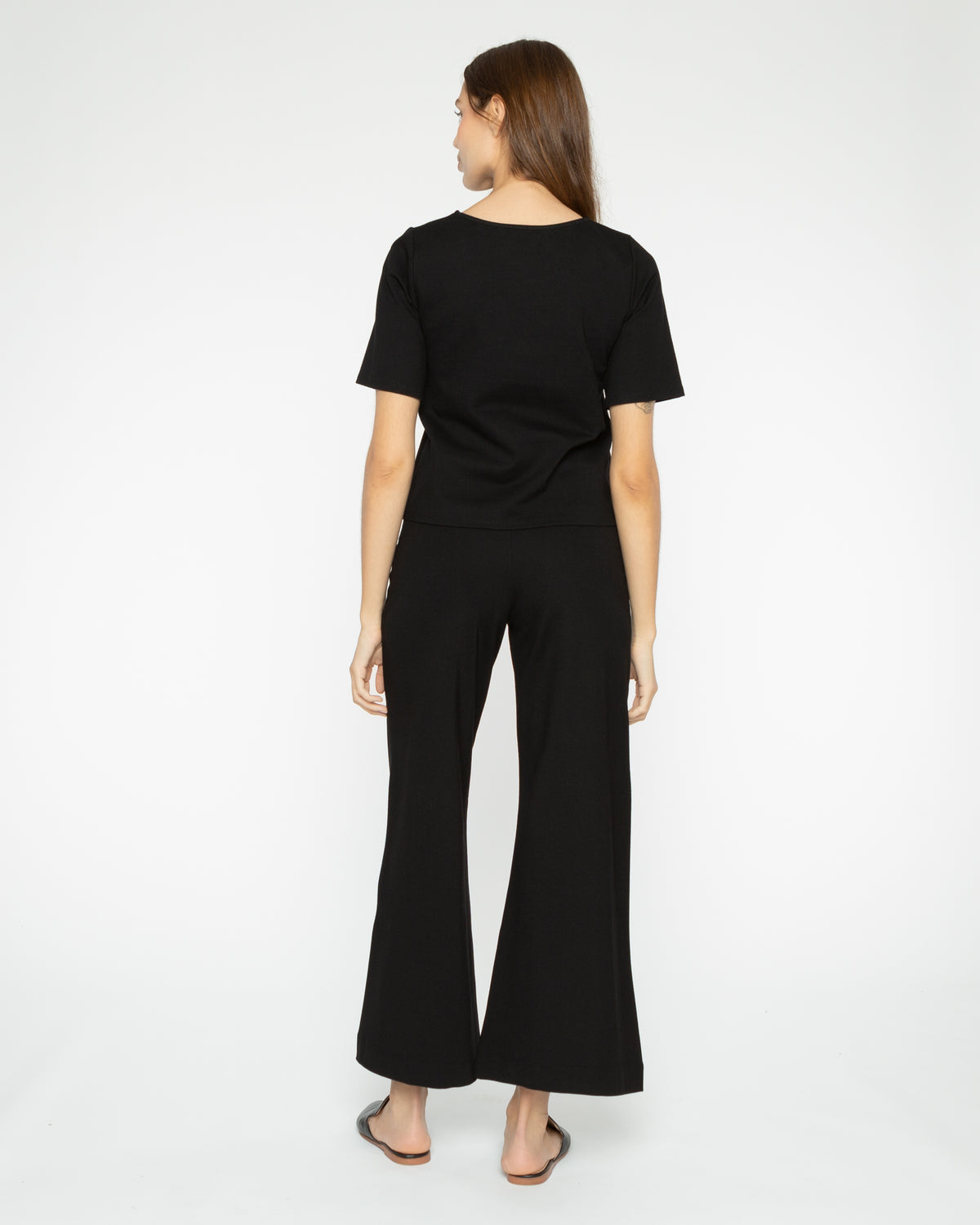 Black Ponte Knit Wide Leg Pant: Cropped