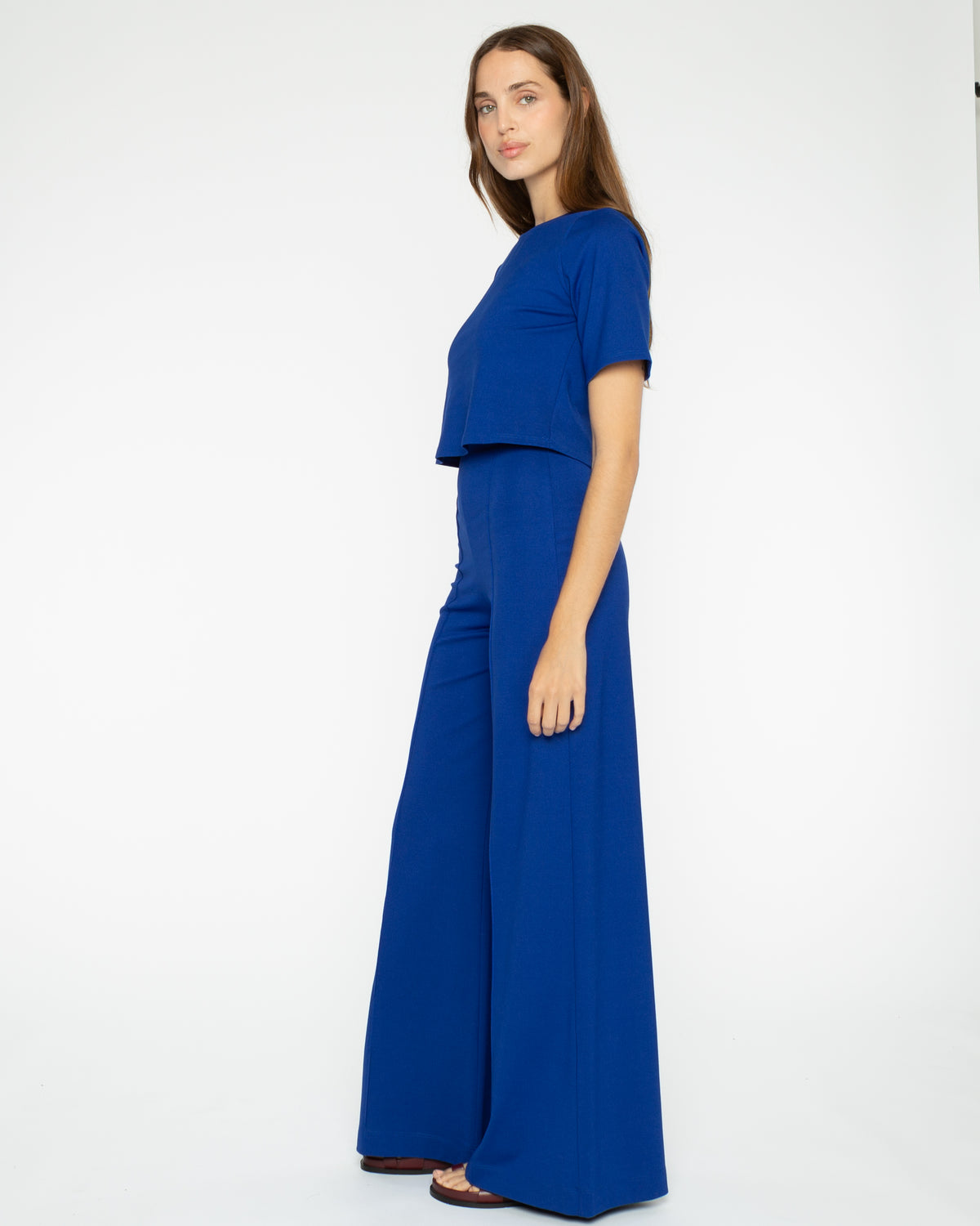 Cobalt Ponte Knit Wide Leg Pant