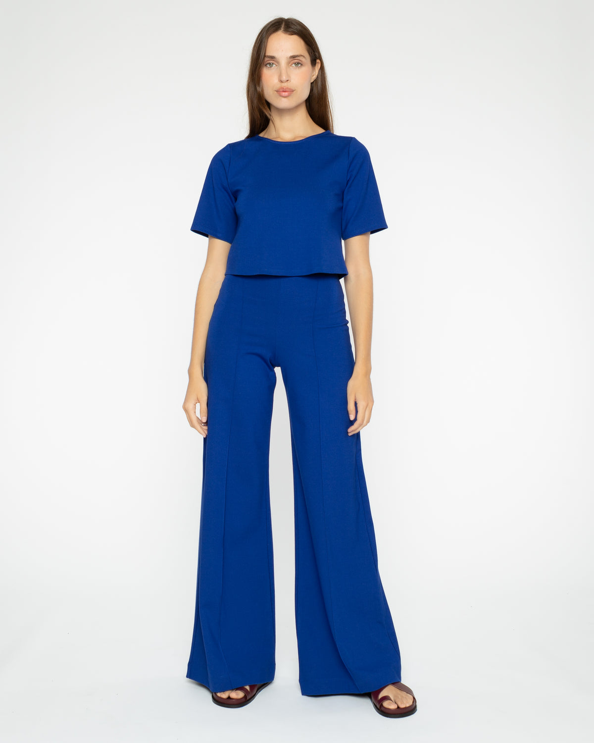 Cobalt Ponte Knit Wide Leg Pant