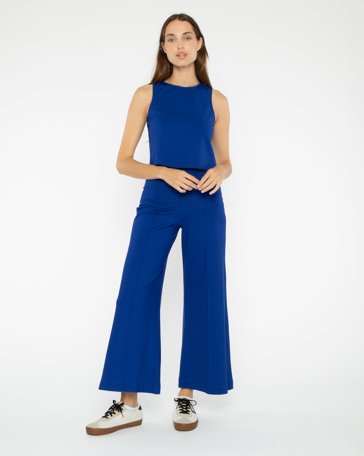 Cobalt Ponte Knit Wide Leg Pant: Cropped