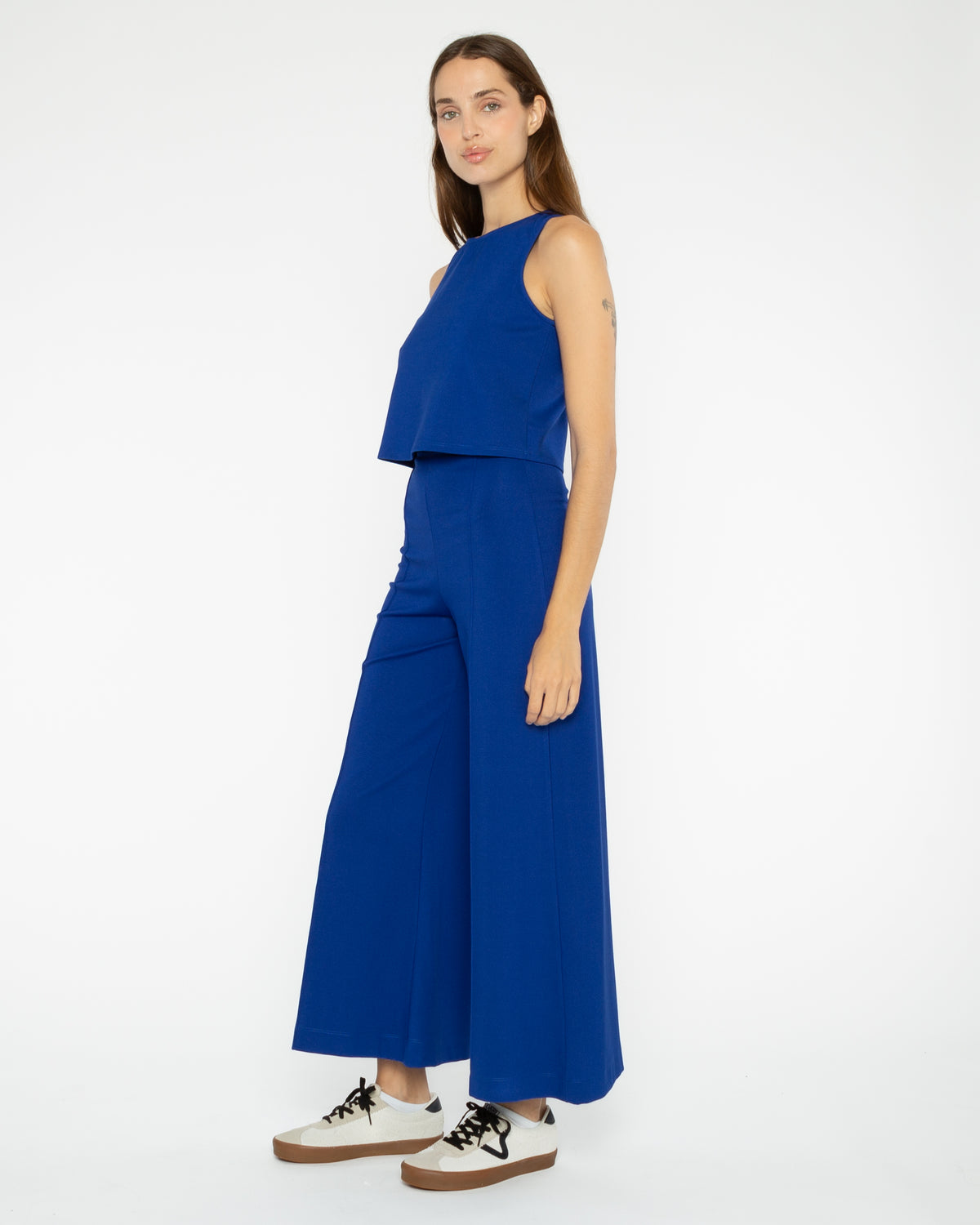 Cobalt Ponte Knit Wide Leg Pant: Cropped