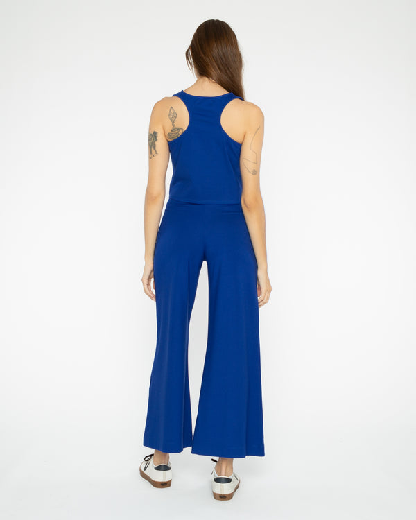 Cobalt Ponte Knit Wide Leg Pant: Cropped