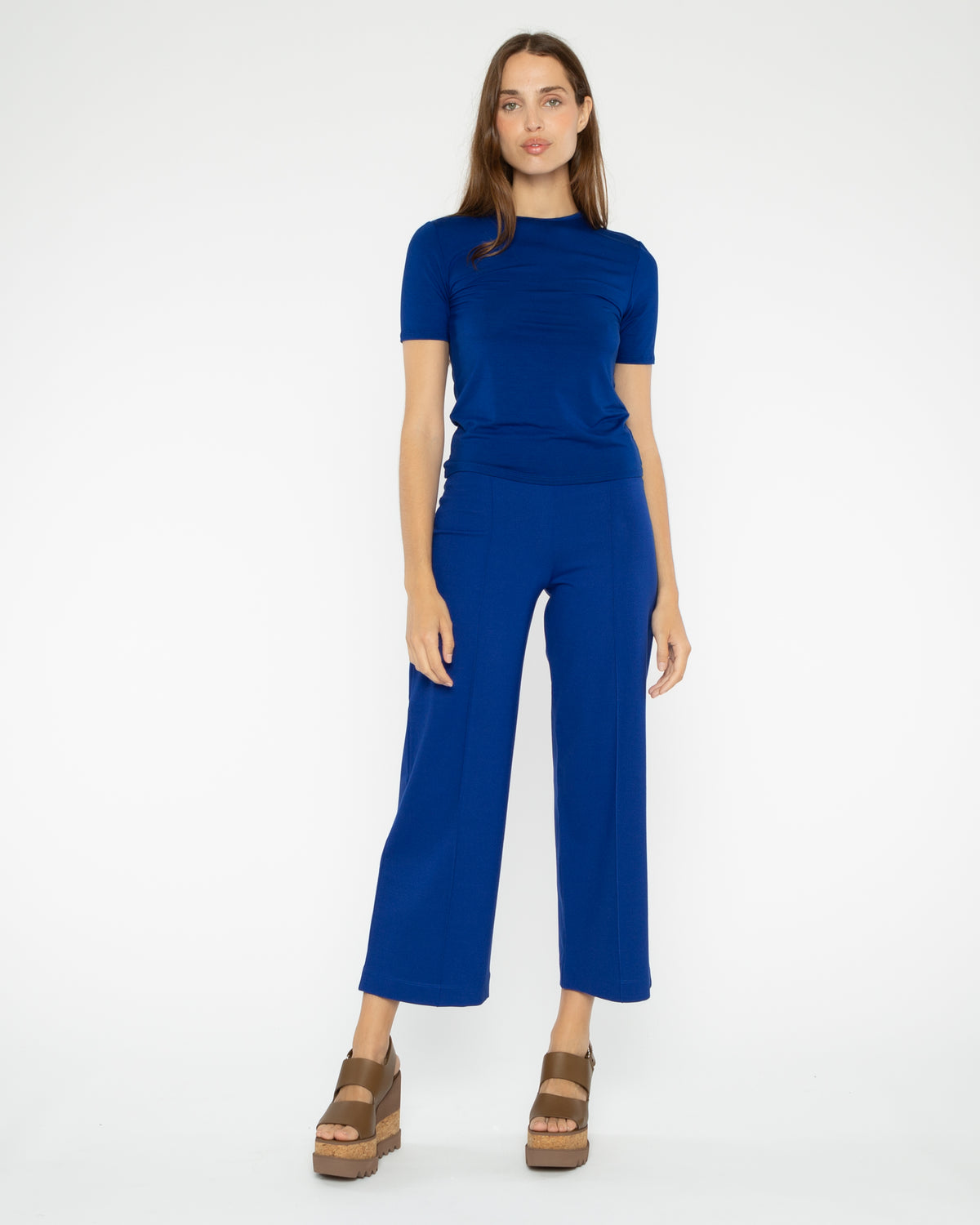 Cobalt Ponte Knit Straight Leg Pant: Cropped