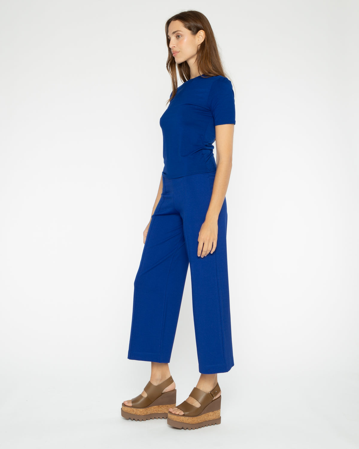 Cobalt Ponte Knit Straight Leg Pant: Cropped