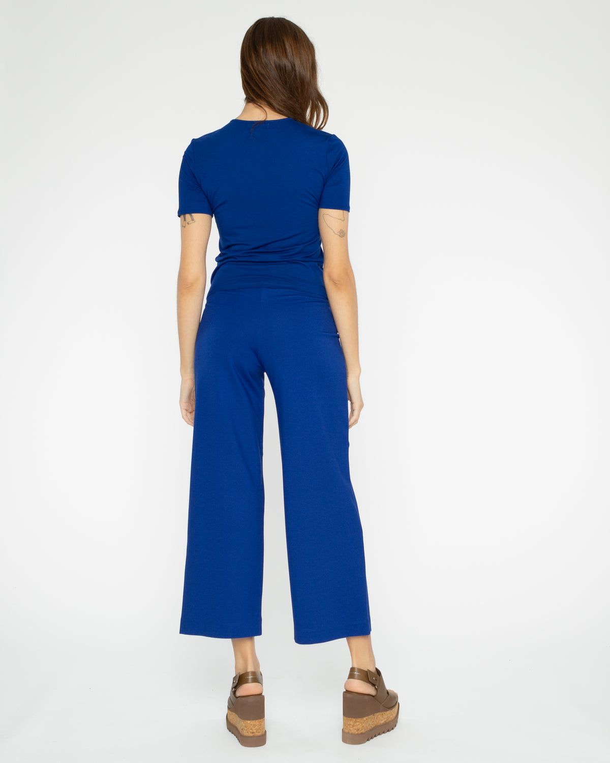 Cobalt Ponte Knit Straight Leg Pant: Cropped