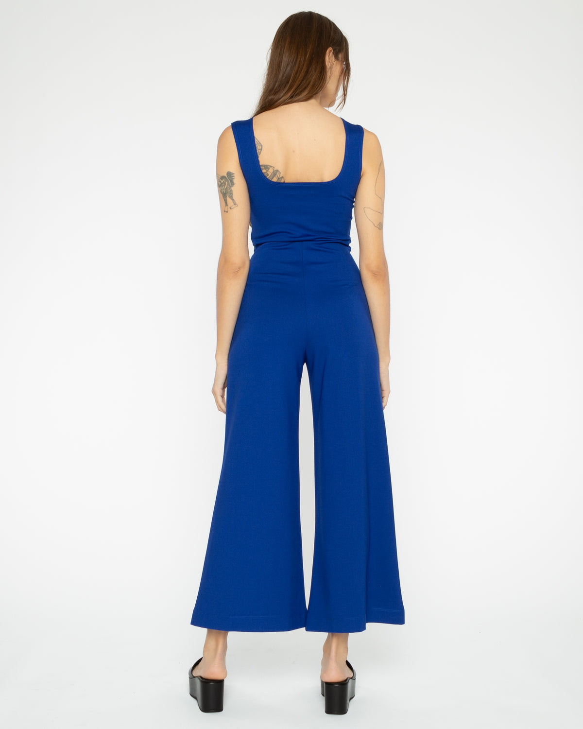 Cobalt Ponte Knit Tank Wide Leg Jumpsuit: Cropped