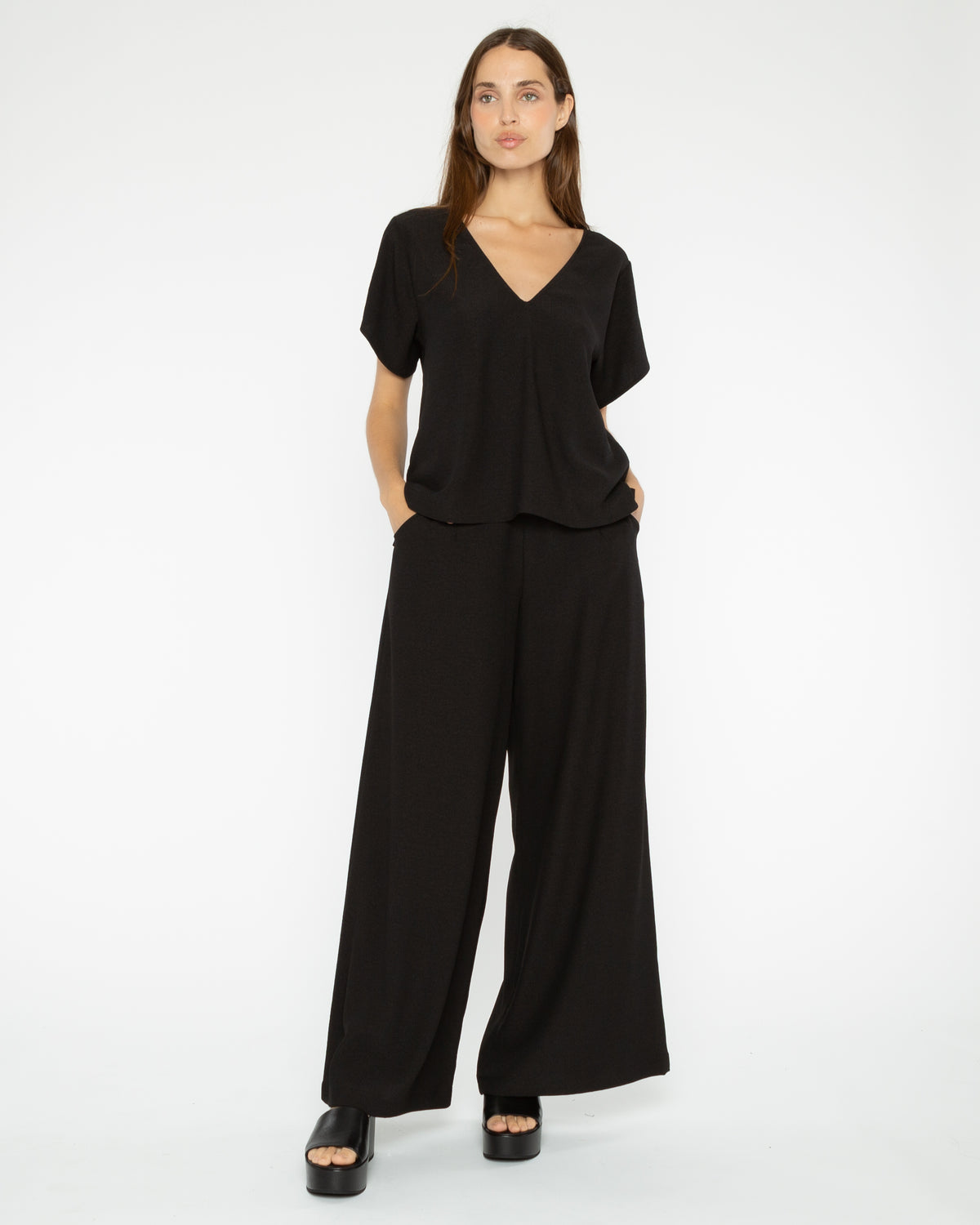 Black Satin Crepe Yacht Pant