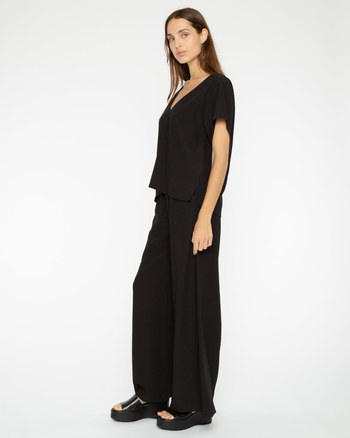 Black Satin Crepe Yacht Pant