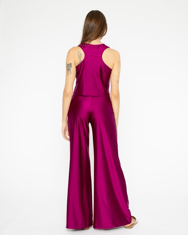 Magenta Sateen Stretch Wide Leg Pant