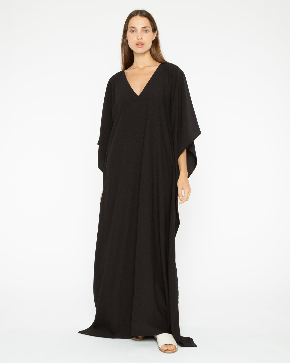 Black Satin Crepe Caftan