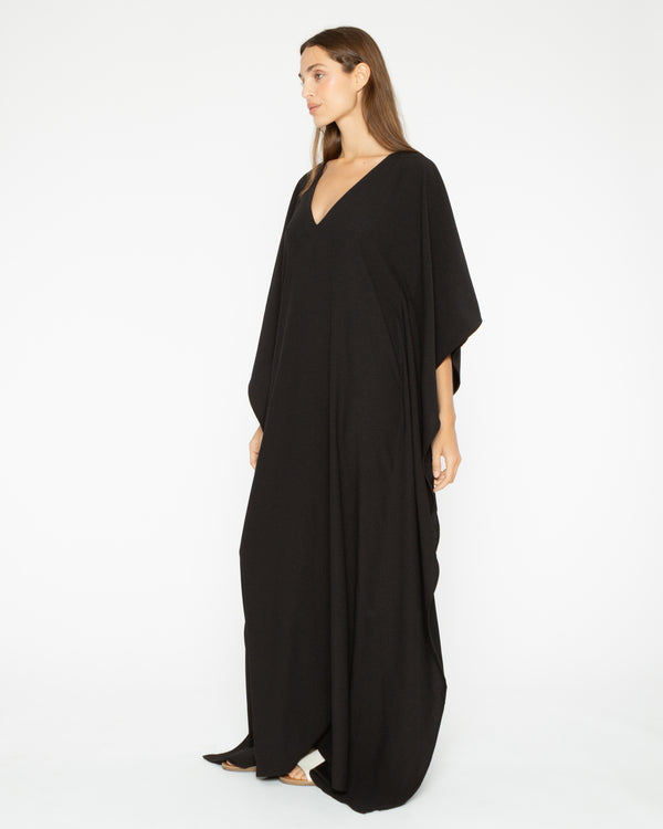 Black Satin Crepe Caftan