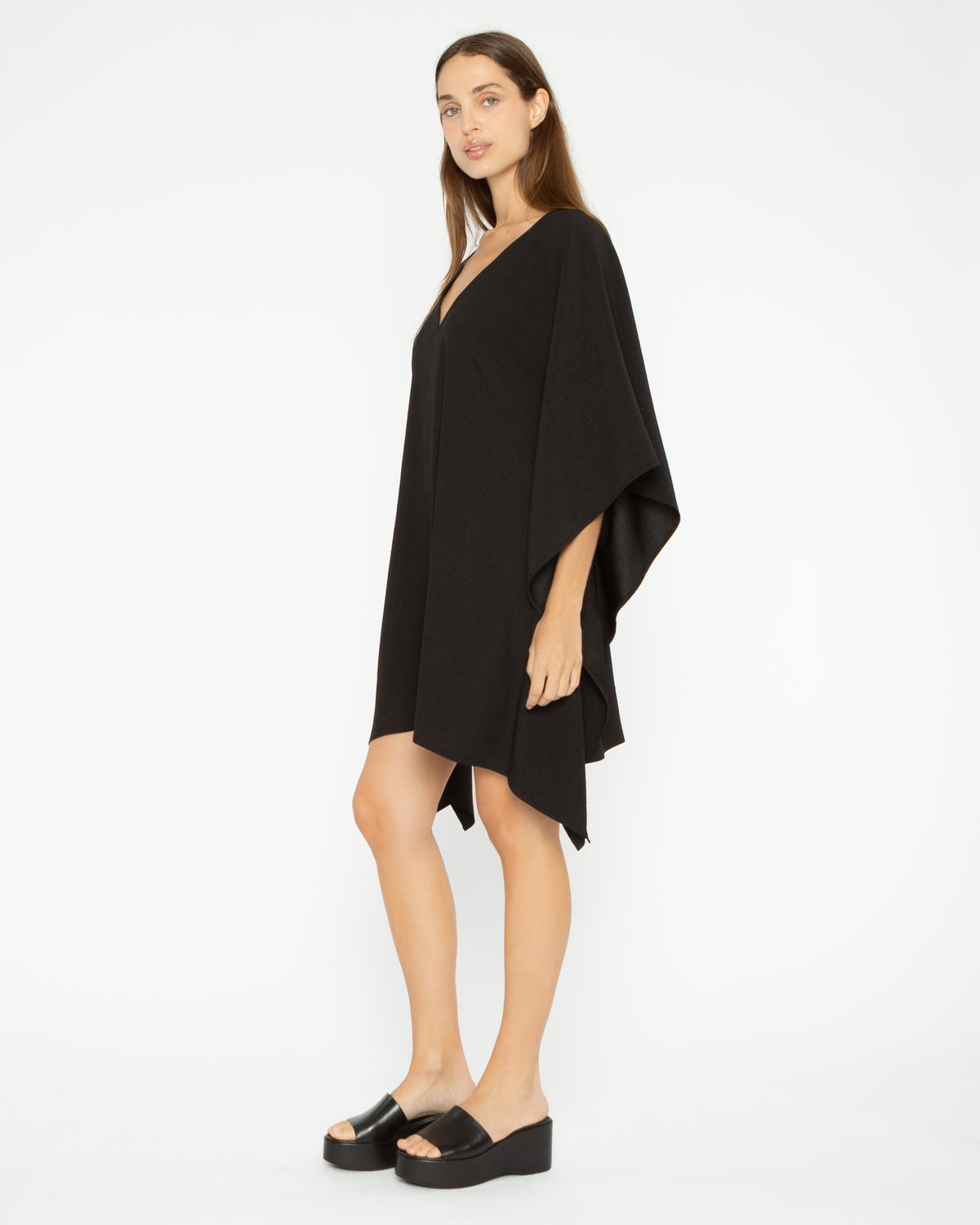 Black Satin Crepe Short Caftan