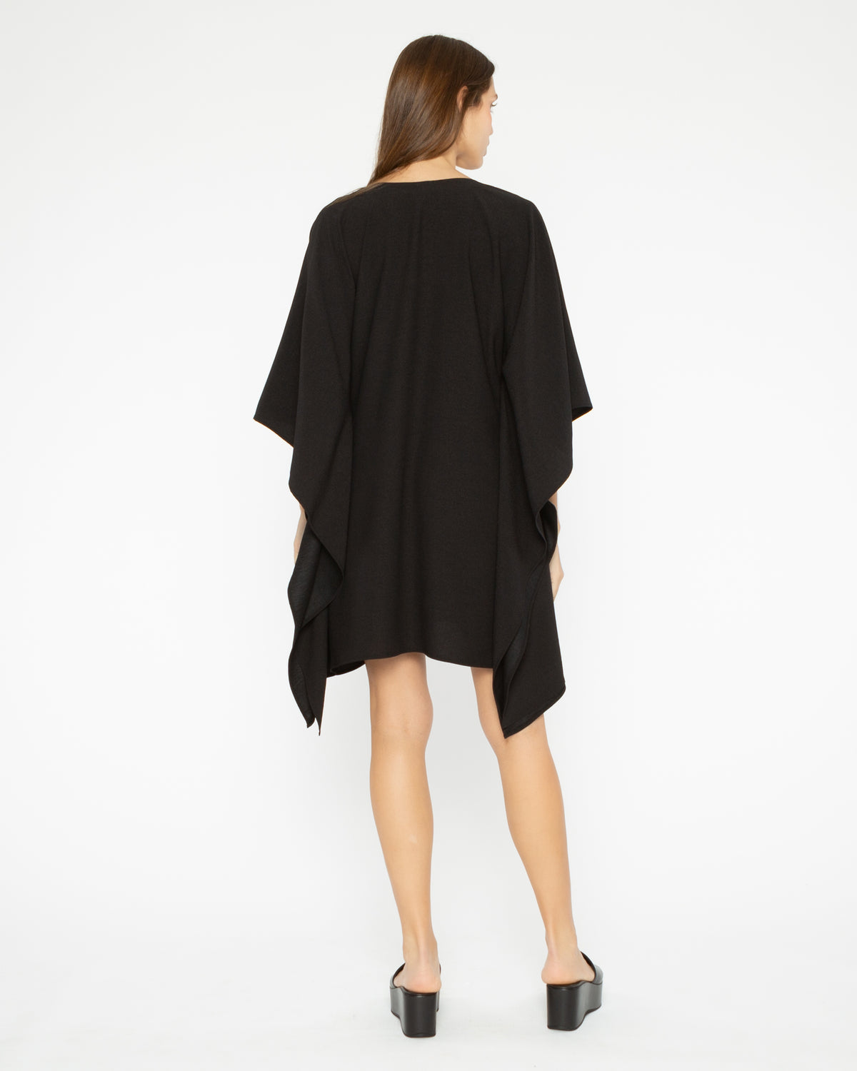 Black Satin Crepe Short Caftan