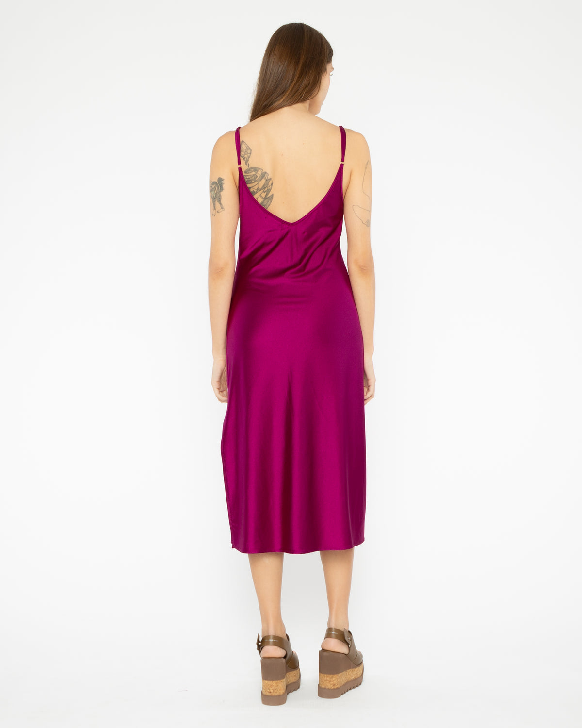 Magenta Sateen Stretch Slip Dress