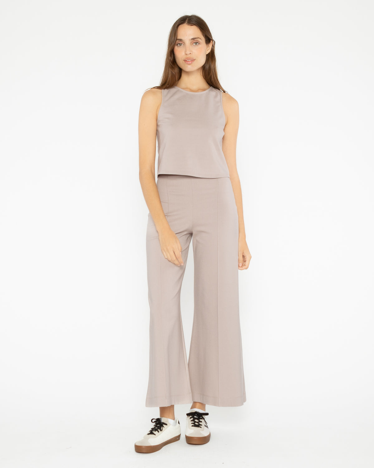 Clay Ponte Knit Wide Leg Pant: Cropped