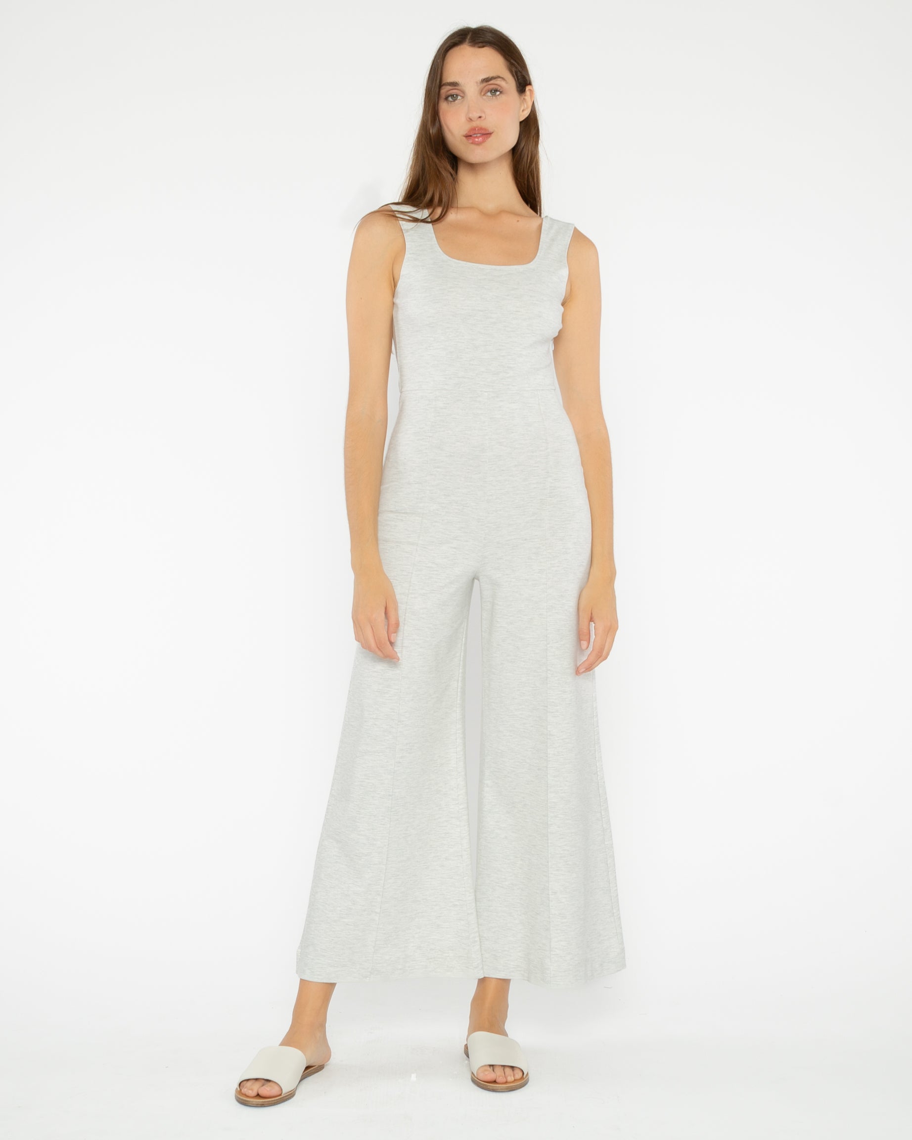 Heather Grey Ponte Knit Tank Wide Leg Jumpsuit: Cropped | Ripley Rader