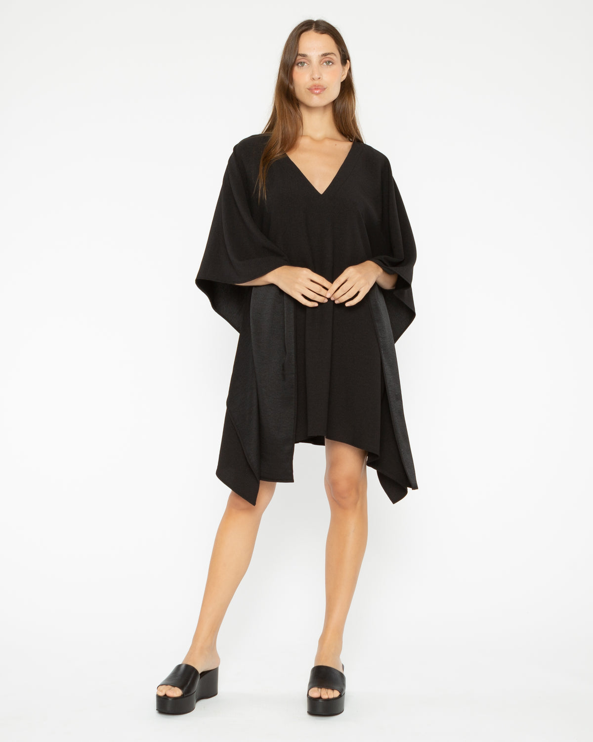 Black Satin Crepe Short Caftan