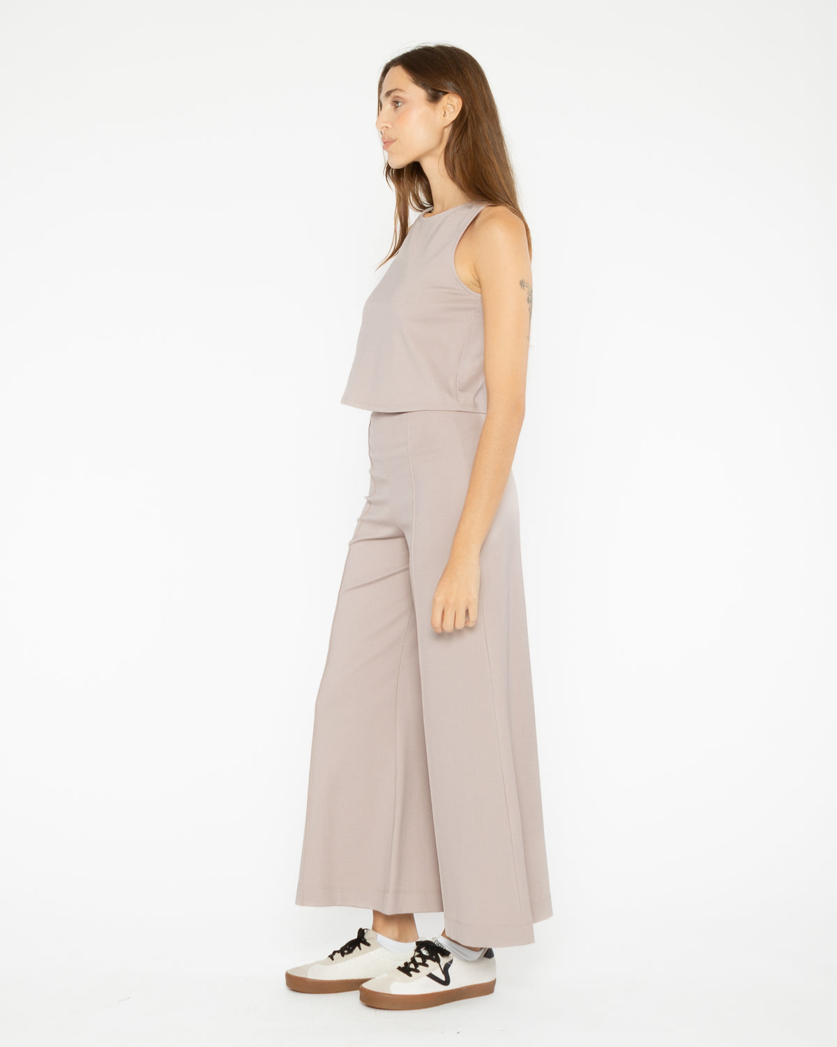 Clay Ponte Knit Wide Leg Pant: Cropped