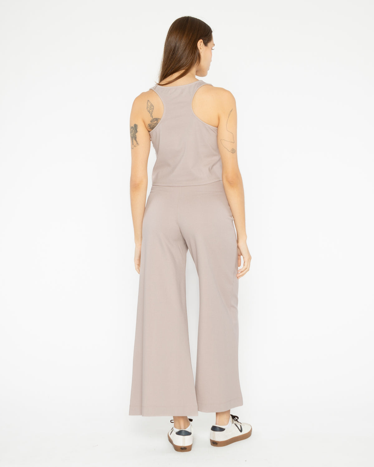 Clay Ponte Knit Wide Leg Pant: Cropped